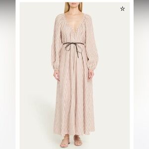 Final ZIMMERMANN Cascadian Striped Long Sleeves Linen Maxi Dress Variety